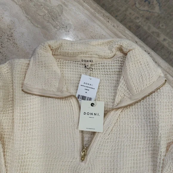 DONNI. Waffle 1/2 Zip Pullover Cream + Freshwater Pearl. Size M NWT - Picture 6 of 7
